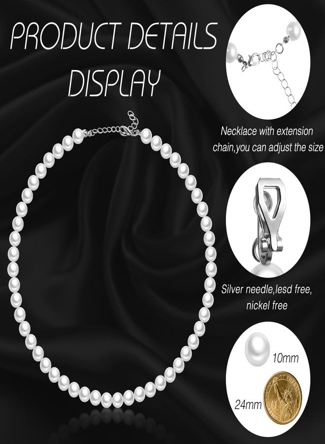 Aurelema 3 Pcs Christmas Pearl Jewelry Sets 1920s Women Faux Pearl Necklace Bracelet Kids Clip on Earrings for Women Girls(10 mm,White) - Image 5